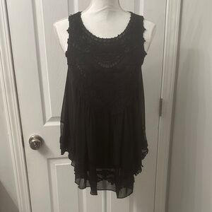Black Crochet-Detail Sleeveless Tunic Top